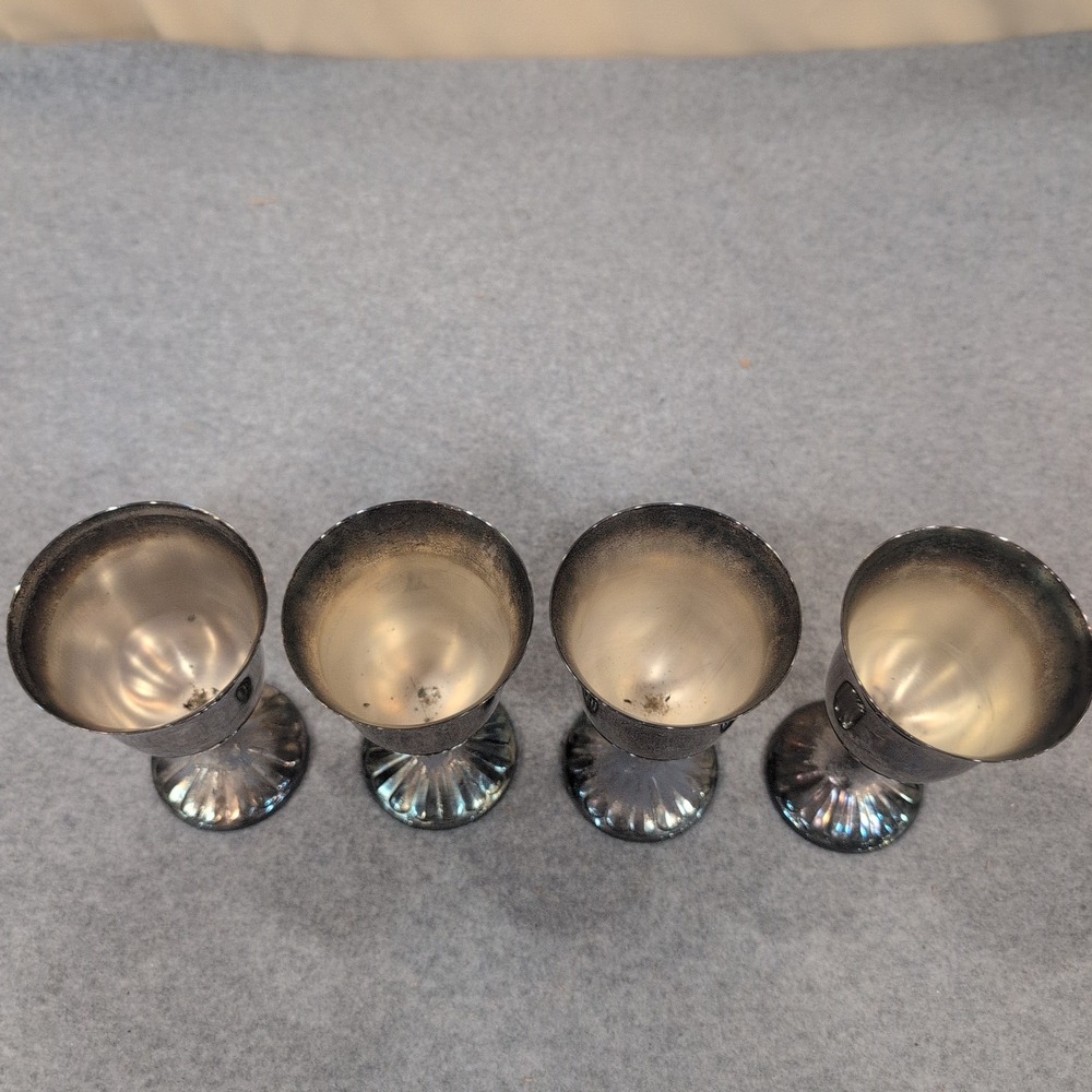 International Silver Co Silverplate Wine Goblets Set of 4 Fluted Base Patina - Picture 4 of 6